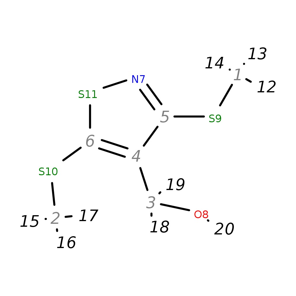 InChI=1S/C6H9NOS3/c1-9-5-4(3-8)6(10-2)11-7-5/h8H,3H2,1-2H3